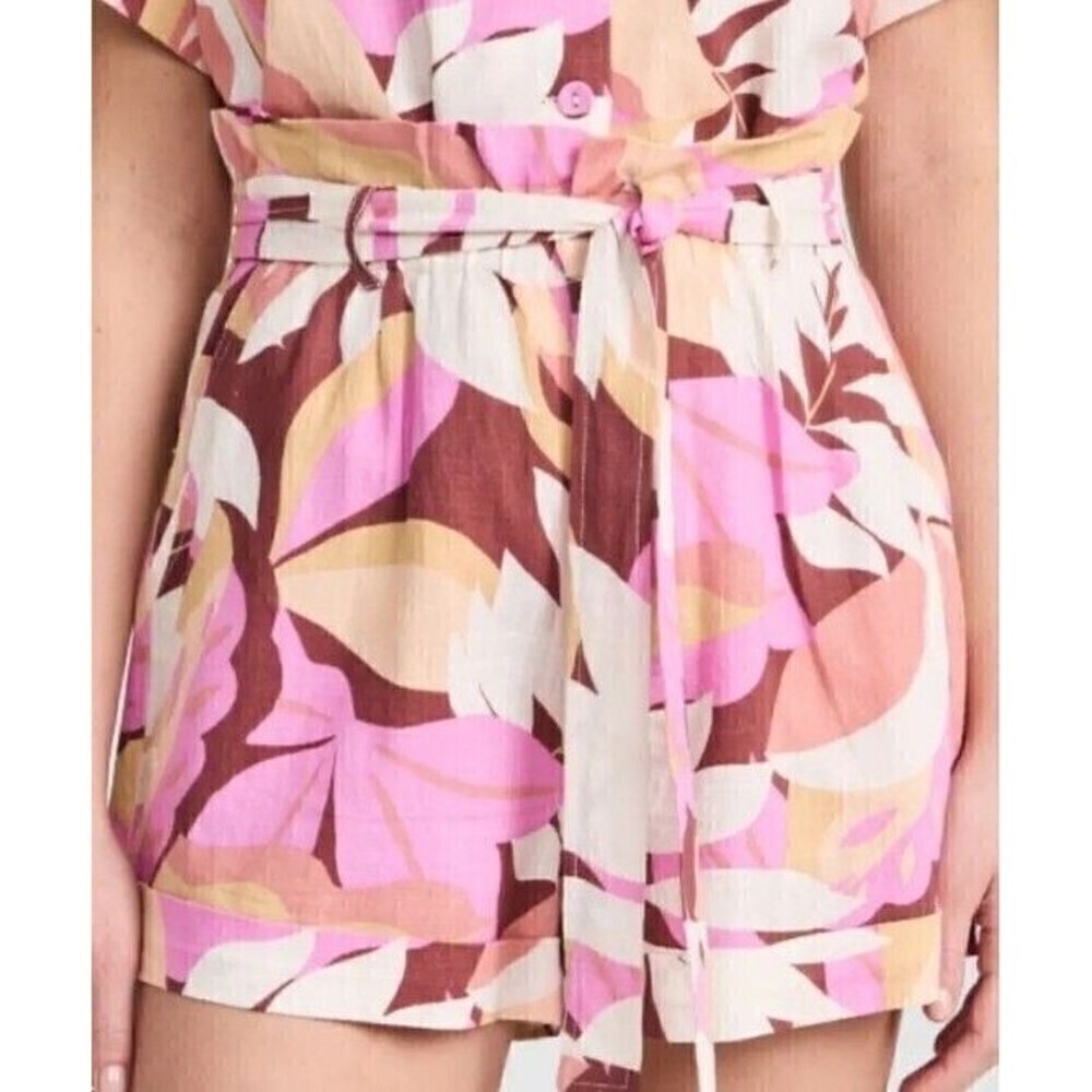 MINKPINK XS Kali Floral Paperbag Shorts New Viscose Linen Blend Pink